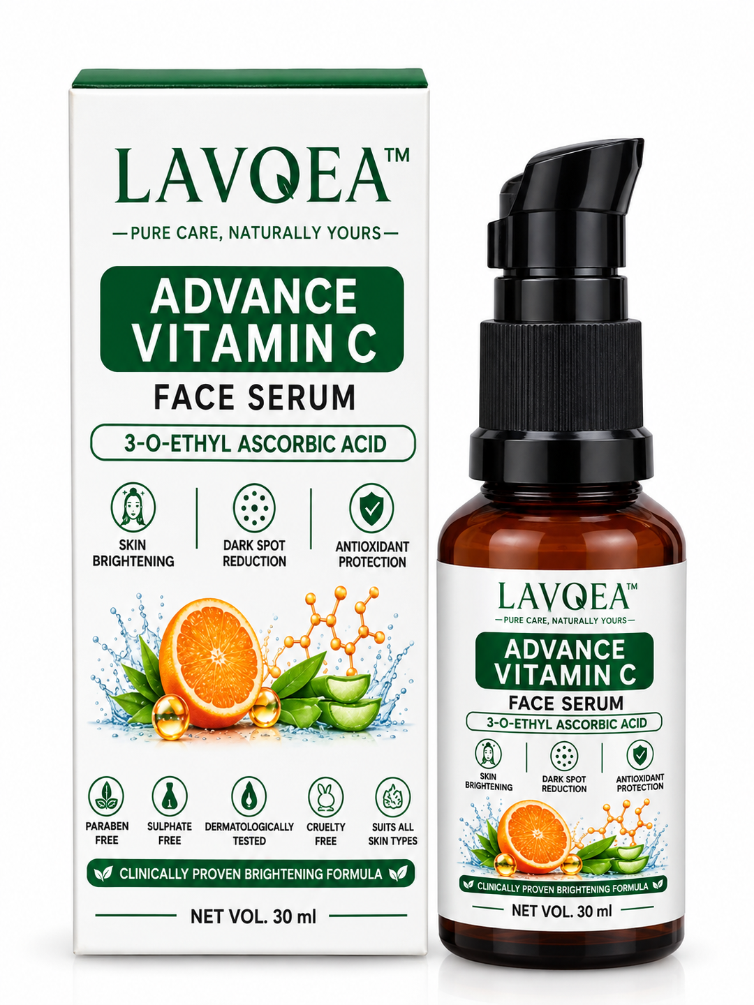 Lavoea Brightening Vitamin C Face Serum, 30 mL | With Vitamin C, Niacinamide & Hyaluronic Acid | Dermatologically Tested
