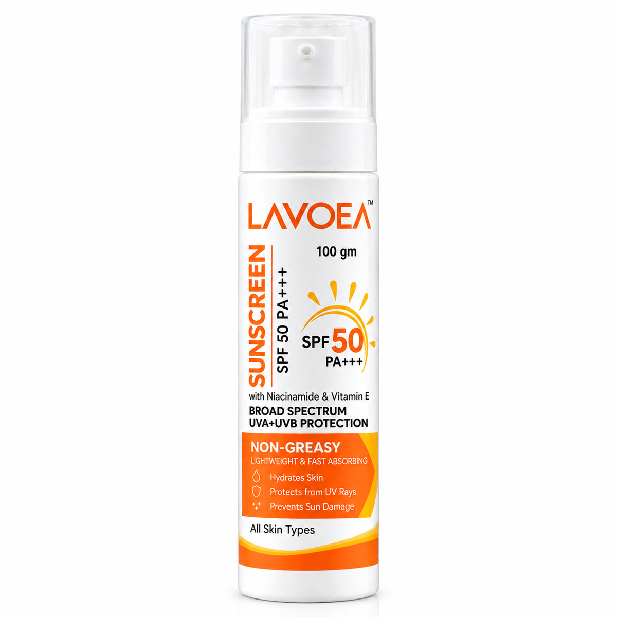LAVOEA SPF 50 PA+++ Sunscreen for Face | Broad Spectrum UV Protection | With Hyaluronic Acid, Niacinamide & Vitamin E | Lightweight, Non-Greasy Daily Sunscreen | 100 gm