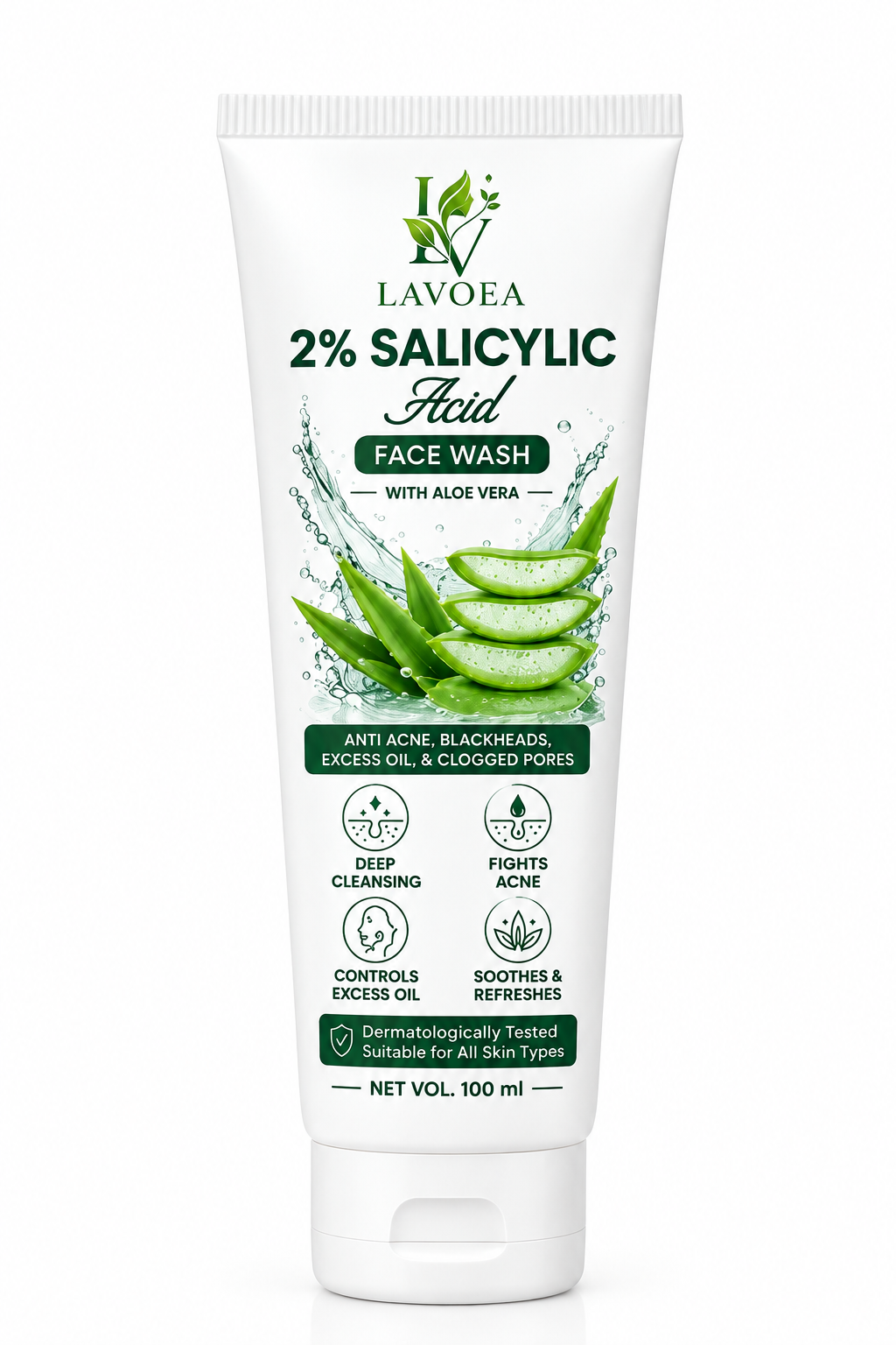 Lavoea 2% Salicylic Acid Gel Face Wash with Salicylic Acid & Aloevera for Active Acne & Oil Control | 100 ml