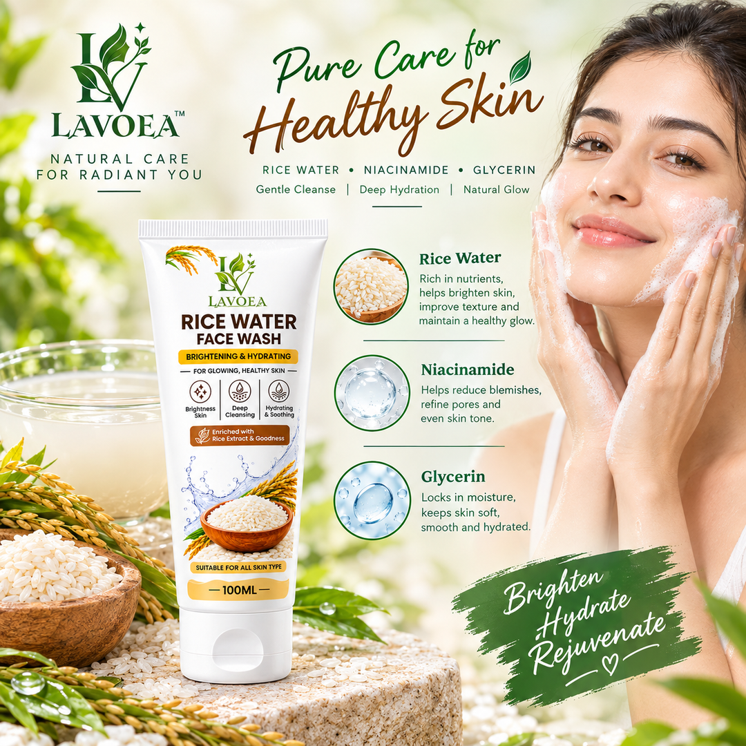 LAVOEA Rice Face Wash With Rice Water & Niacinamide for Glass Skin | For Hydrated & Even skin Tone | Glowing & Brightening | Korean skin Care Product | For All skin Types | For Men & Women | 100 ml