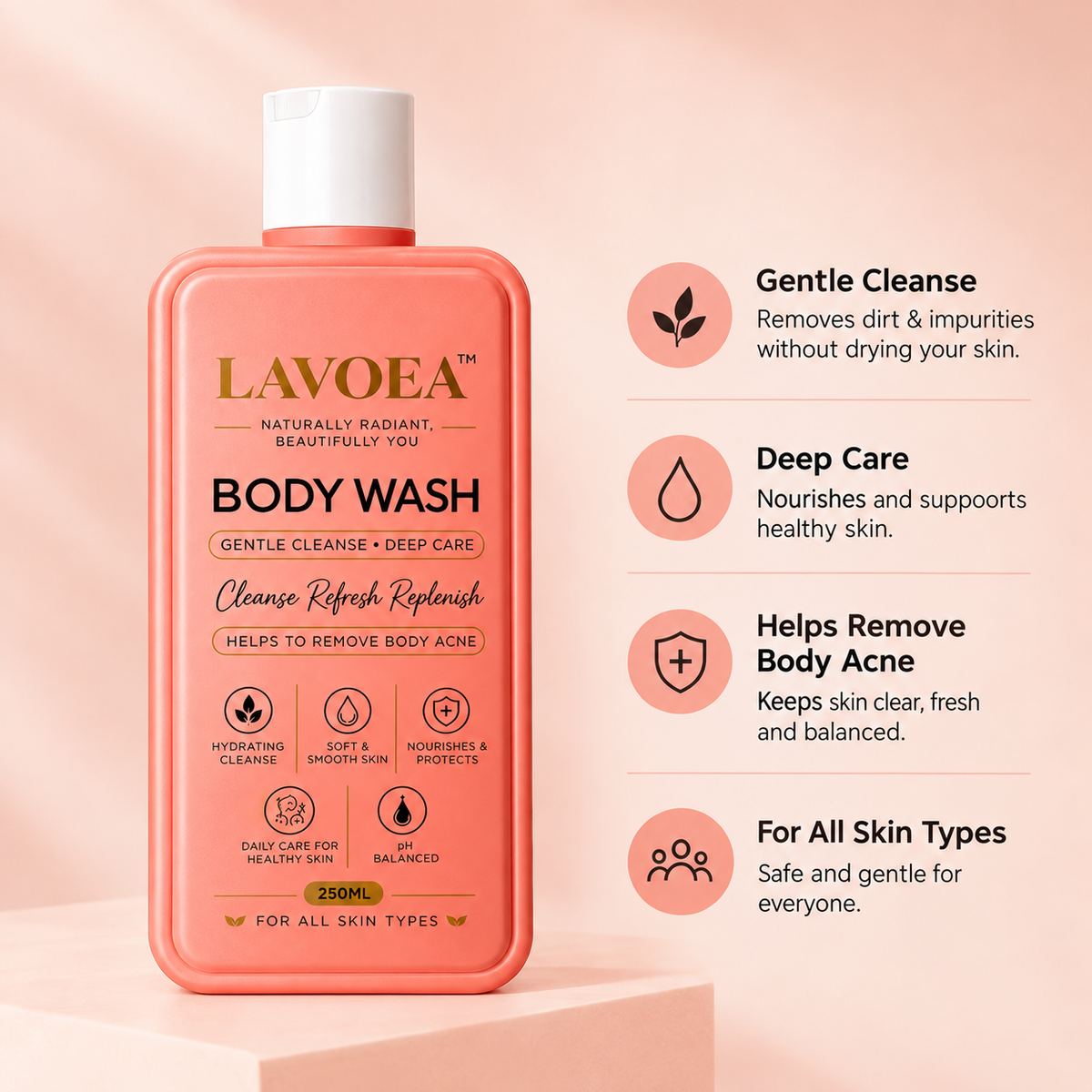Lavoea Body Wash for All Skin Types | Hydrating Body Wash with Aloe Vera, Oat Protein & Niacinamide | 250ml