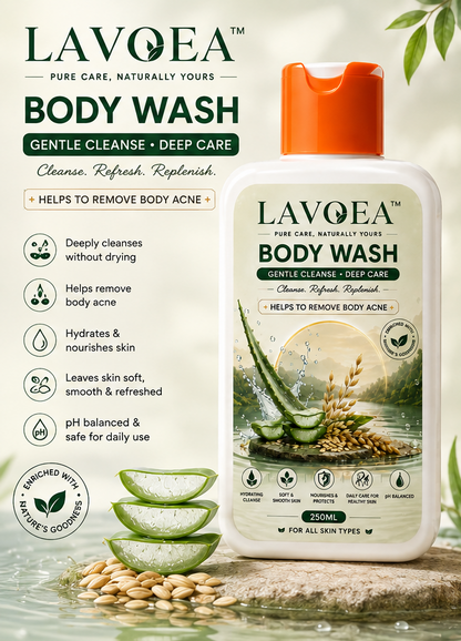 Lavoea Body Wash for All Skin Types | Gentle Cleanse & Deep Care | Hydrating Body Wash with Aloe Vera, Oat Protein & Niacinamide | Refreshing Daily Body Cleanser | 250ml