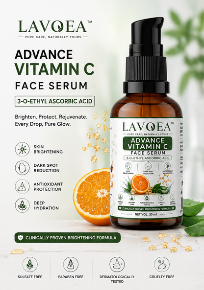 Lavoea Advance Vitamin C Face Serum | 3-O-Ethyl Ascorbic Acid | Brightening & Dark Spot Care | Antioxidant Face Serum | With Aloe Vera | 30ml