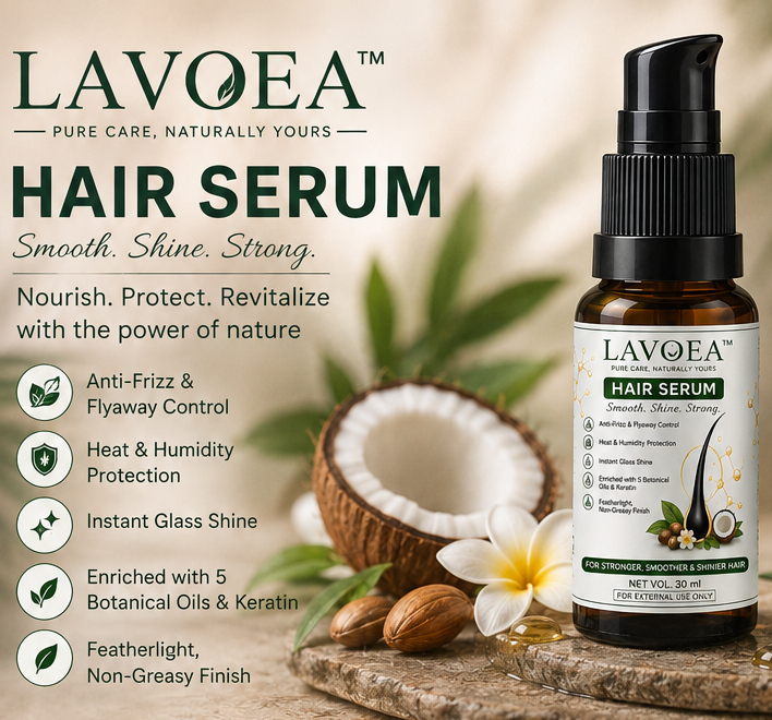 LAVOEA Hair Serum for Women & Men | Anti Frizz & Flyaway Control | Heat & Humidity Protection | Instant Glass Shine | Enriched with 5 Botanical Oils & Keratin | Lightweight Non-Greasy Formula | 30 ml