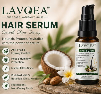 LAVOEA Hair Serum for Women & Men | Anti Frizz & Flyaway Control | Heat & Humidity Protection | Instant Glass Shine | Enriched with 5 Botanical Oils & Keratin | Lightweight Non-Greasy Formula | 30 ml