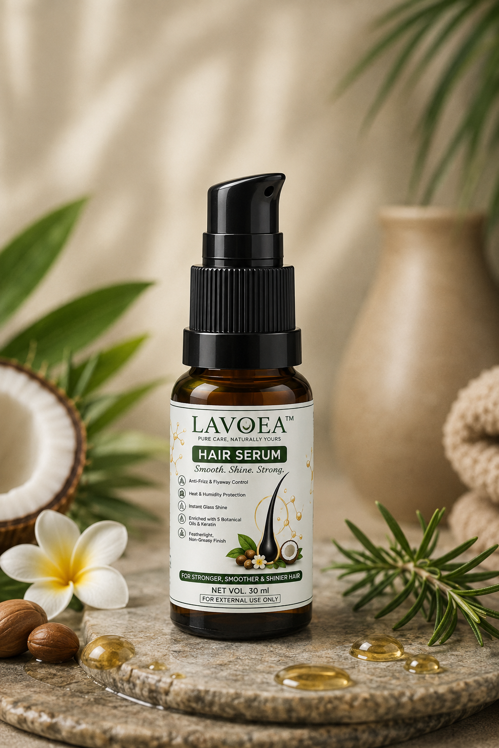 LAVOEA Hair Serum for Women & Men | Anti Frizz & Flyaway Control | Heat & Humidity Protection | Instant Glass Shine | Enriched with 5 Botanical Oils & Keratin | Lightweight Non-Greasy Formula | 30 ml