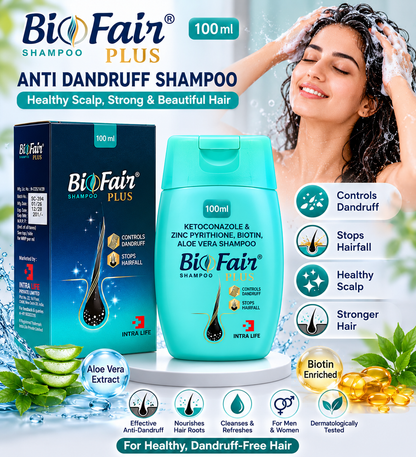 BioFair Plus Anti-Dandruff Shampoo | Ketoconazole, Zinc Pyrithione, Biotin & Aloe Vera | Scalp Care | Men & Women | 100ml