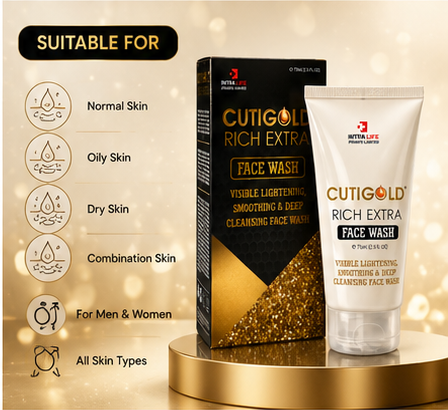 Cuti Gold Rich Extra Face Wash | Deep Cleansing & Skin Smoothing | Fresh & Radiant Skin | 75ml