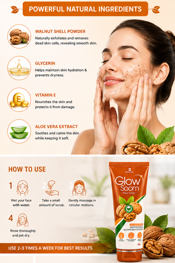 Glow Soom Gentle Exfoliating Face Scrub | Smooth & Radiant Skin | Men & Women | 60 Gm