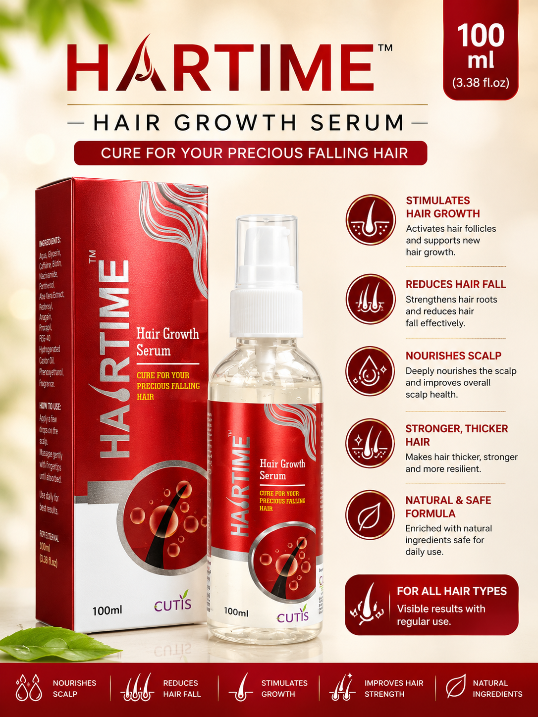 HairTime Hair Growth Serum | Advanced Hair & Scalp Care | Lightweight Non-Sticky | Men & Women | 100ml