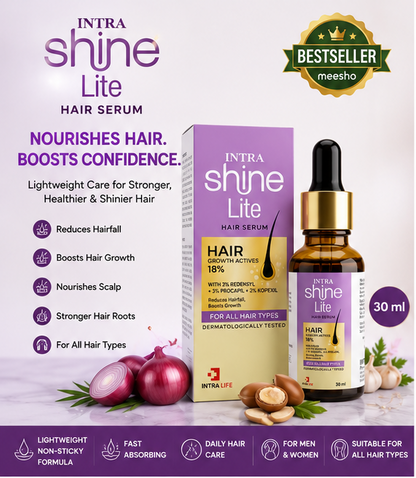 Intra Shine Lite Hair Serum | Hair & Scalp Nourishing | Lightweight Non-Sticky | Men & Women | 30ml