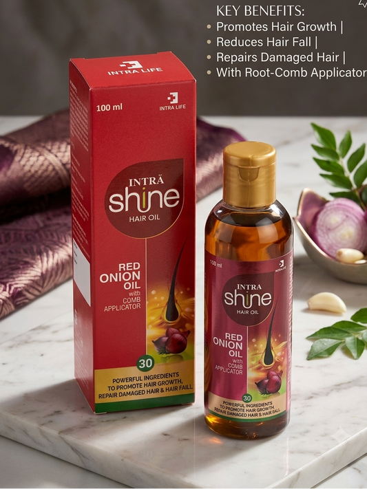 Intra Shine Red Onion Hair Oil with Comb Applicator | Nourishing Scalp Care | Non-Sticky | Men & Women | 100ml
