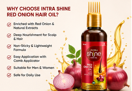 Intra Shine Red Onion Hair Oil with Comb Applicator | Nourishing Scalp Care | Non-Sticky | Men & Women | 100ml