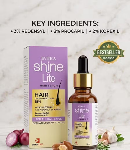 Intra Shine Lite Hair Serum | Hair & Scalp Nourishing | Lightweight Non-Sticky | Men & Women | 30ml