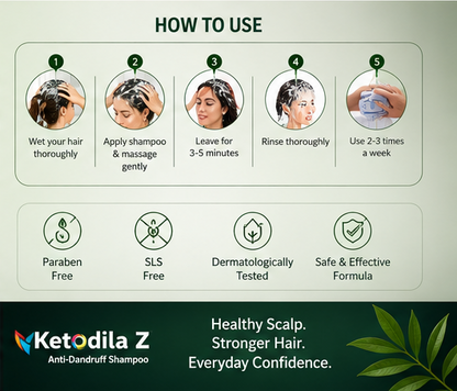 Ketodila Z Anti-Dandruff Shampoo | Ketoconazole & Zinc Pyrithione Formula - 100ml