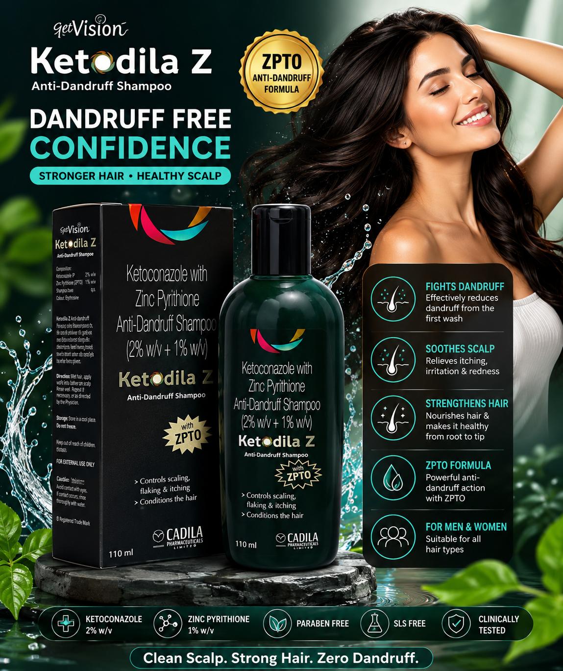 Ketodila Z Anti-Dandruff Shampoo | Ketoconazole & Zinc Pyrithione Formula - 100ml
