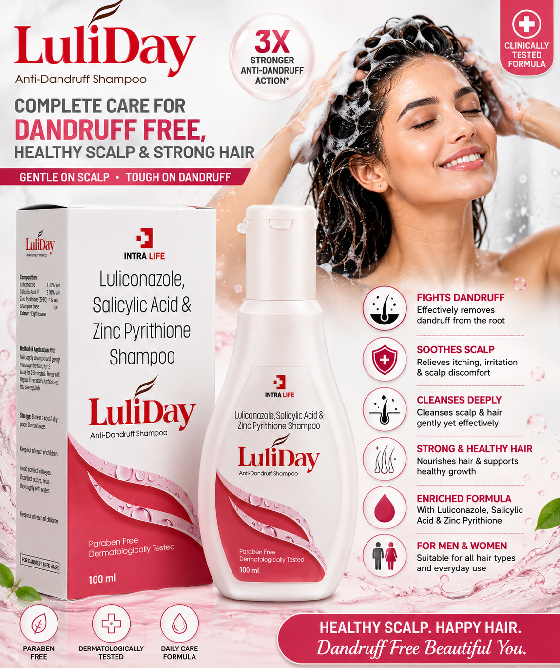 LuliDay Anti-Dandruff Shampoo | Luliconazole, Salicylic Acid & Zinc Pyrithione | Scalp Care | Men & Women | 100ml