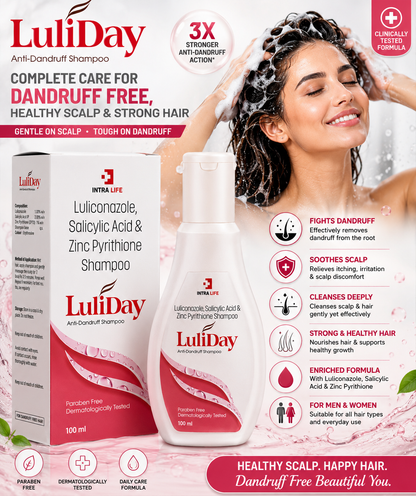 LuliDay Anti-Dandruff Shampoo | Luliconazole, Salicylic Acid & Zinc Pyrithione | Scalp Care | Men & Women | 100ml