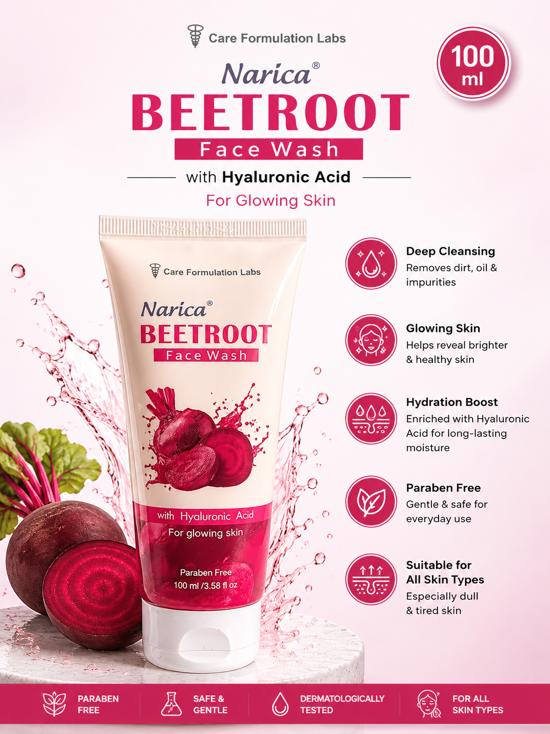 Narica Beetroot Face Wash | For Glowing & Radiant Skin - 100 Ml