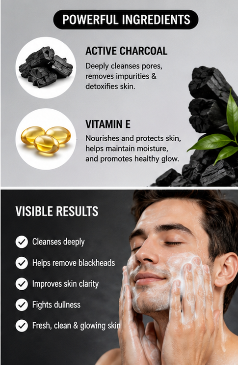 Narica Activated Charcoal Face Wash | Active Charcoal & Vitamin E | 100ml
