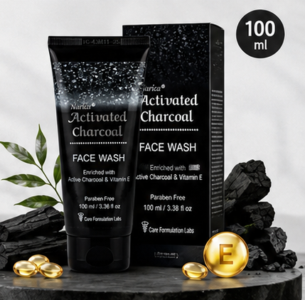 Narica Activated Charcoal Face Wash | Active Charcoal & Vitamin E | 100ml