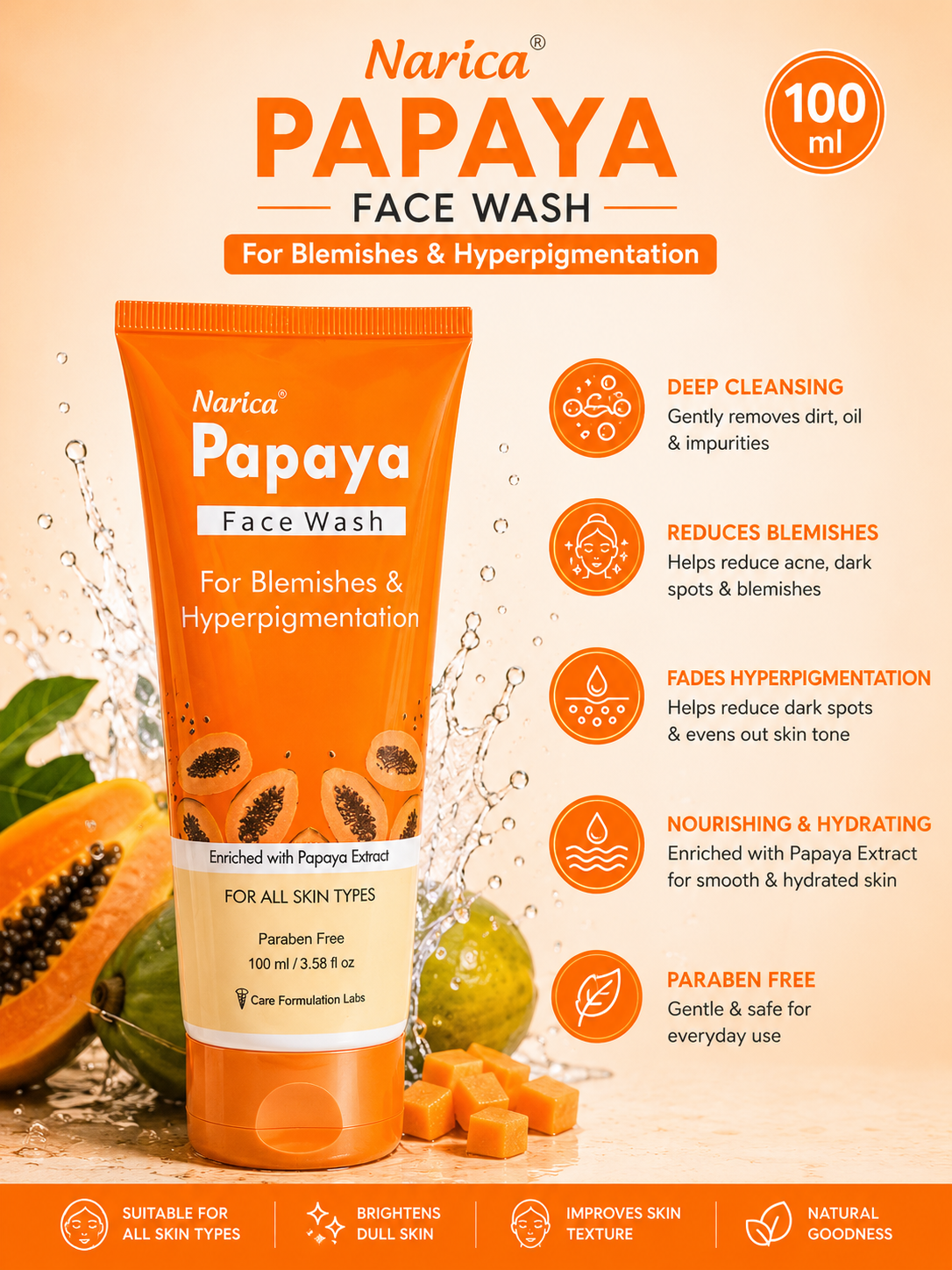 Narica Papaya Face Wash | For Blemishes & Hyperpigmentation | 100ml