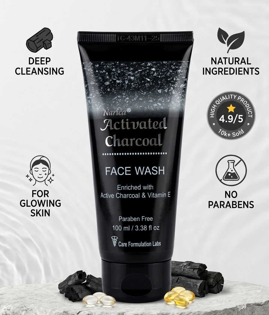 Narica Activated Charcoal Face Wash | Active Charcoal & Vitamin E | 100ml