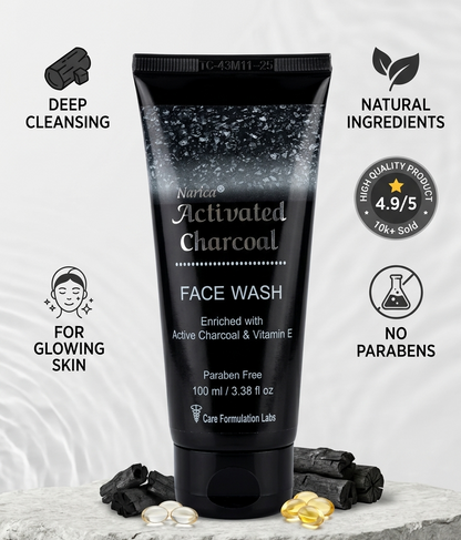 Narica Activated Charcoal Face Wash | Active Charcoal & Vitamin E | 100ml