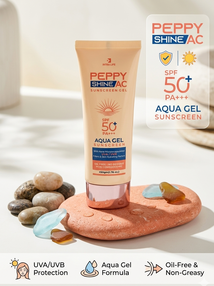 Peppy Shine SPF 50+ PA+++ Sunscreen | Lightweight Non-Greasy | All Skin Types - 50gm