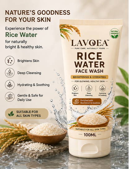 Lavoea Rice Water Face Wash | Brightening, Hydrating & Gentle Cleanser | 100ml