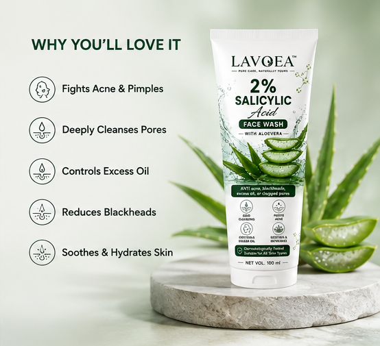 LAVOEA 2% Salicylic Acid Anti Acne Face Wash with Aloe Vera | Deep Cleansing & Oil Control | 100 ml