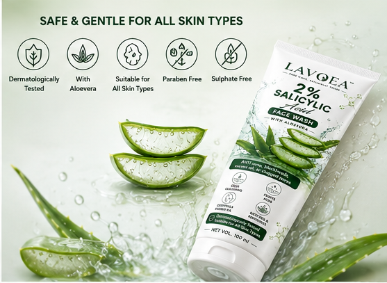 LAVOEA 2% Salicylic Acid Anti Acne Face Wash with Aloe Vera | Deep Cleansing & Oil Control | 100 ml