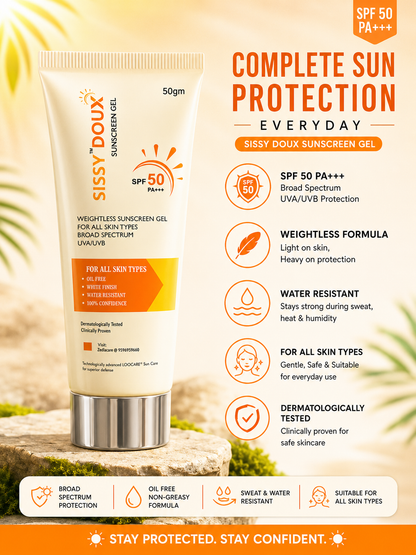 SISSY DOUX SPF 50 PA+++ Sunscreen Gel for Men & Women - 50 Gm