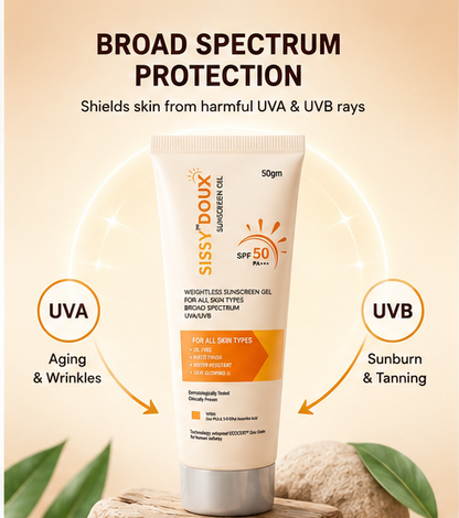 SISSY DOUX SPF 50 PA+++ Sunscreen Gel for Men & Women - 50 Gm