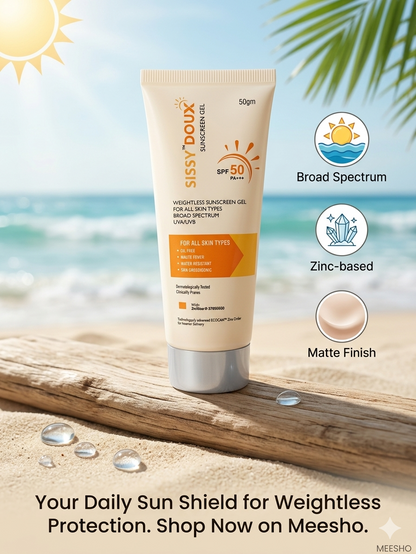SISSY DOUX SPF 50 PA+++ Sunscreen Gel for Men & Women - 50 Gm