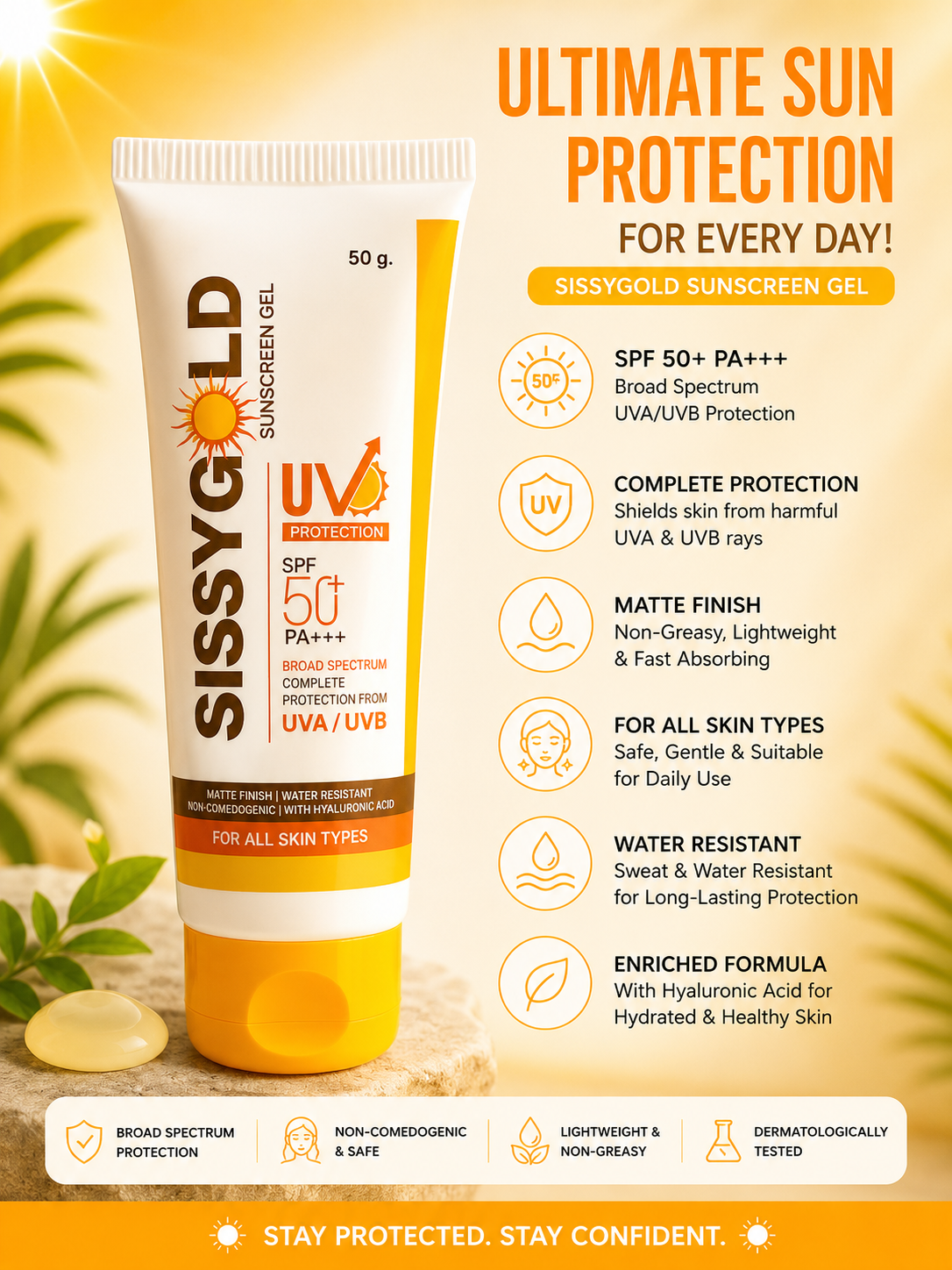 SISSY GOLD SPF 50 PA+++ Sunscreen for Men & Women - 50Gm